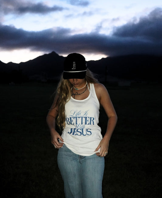 Life Is Better With Jesus Women’s fitted racerback tank top